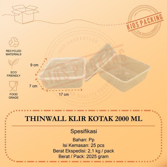 Thinwall Klir 2000ml Kotak Makan Plastik 2000 ml KLIR SQUARE SQ @25s