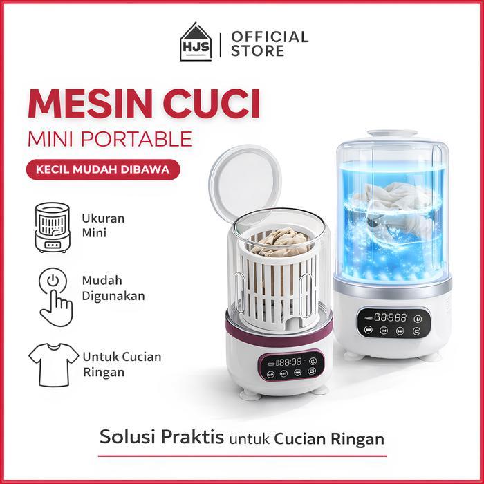 HJS Mesin Cuci Mini Portable 2.5L Rechargeable dengan Mode Wash & Spin Sterilisasi Cahaya Biru