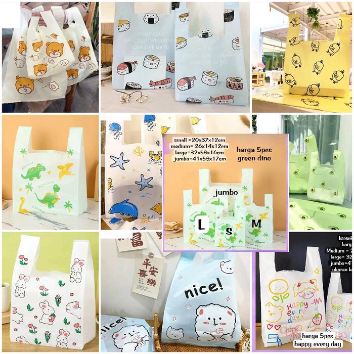 5pcs Kresek Karakter Motif Ukuran Besar Jumbo / plastik tenteng Motif Lucu / Plastik Bento Souvernir