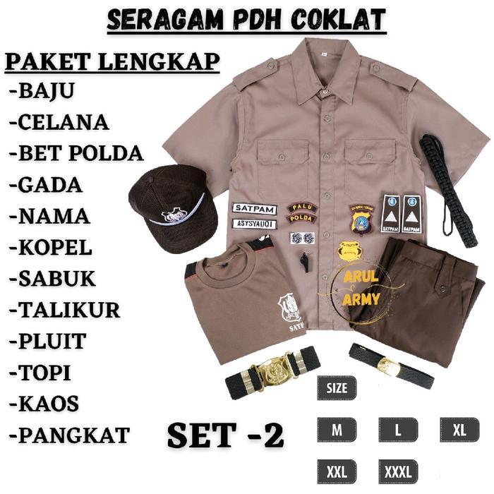 Cod Baju Seragam Pdl Pdh Coklat Satpam Security Seragam Coklat Satpam Terbaru Paket Lengkap Fullset