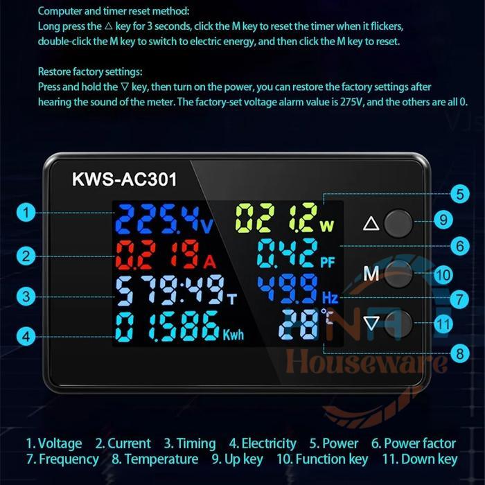 Terbaru Kws 301 Ac Watt Meter Digital 8In1 Kwh Kws Ac-301 100A Volt Ampere