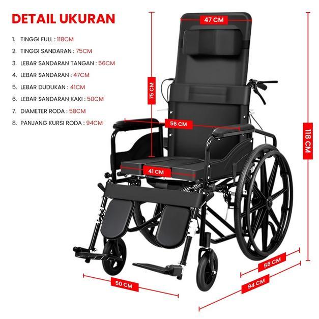 Kursi Roda Hidrolik 24 Inch Nyaman Multifungsi dengan Meja Portabel & Sandaran Direbahkan hingga 180
