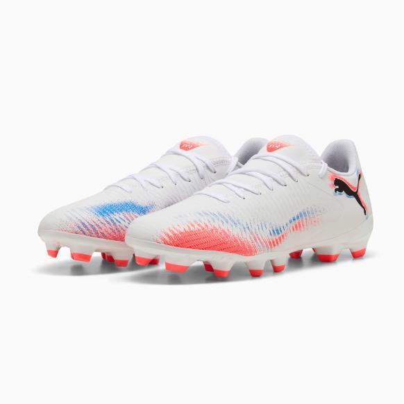 Sepatu Bola Futsal Unisex Puma FUTURE 8 PLAY FG/AG Stud Warna PUMA White-PUMA Black-Glowing Red -