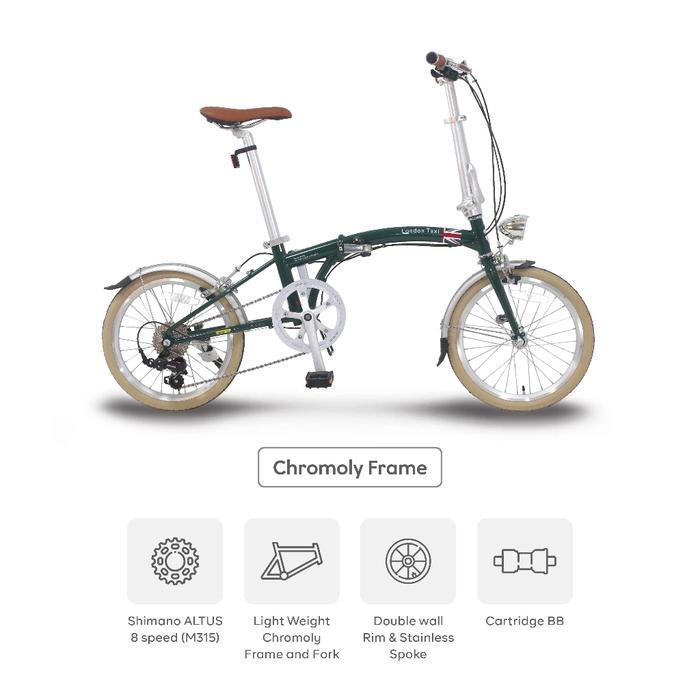 LONDON TAXI CHROMOLY FOLDING BIKE 16 - BRITISH GREEN / SEPEDA LIPAT 16 INCH