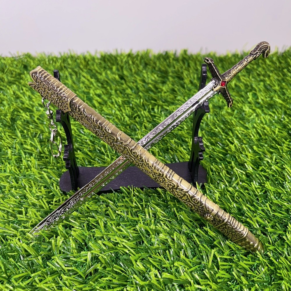 DISKON 8.6inch Game Dragon Katana Anime Cosplay Metal Damascus Sword Ninja Knife Real Size Japanese 