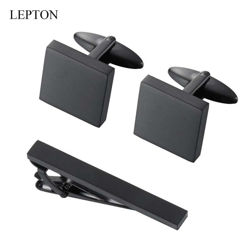 Lepton Matte Black Stainless Steel Cufflinks Classic Shirt Tuxedo Cufflink For Mens Wedding Business