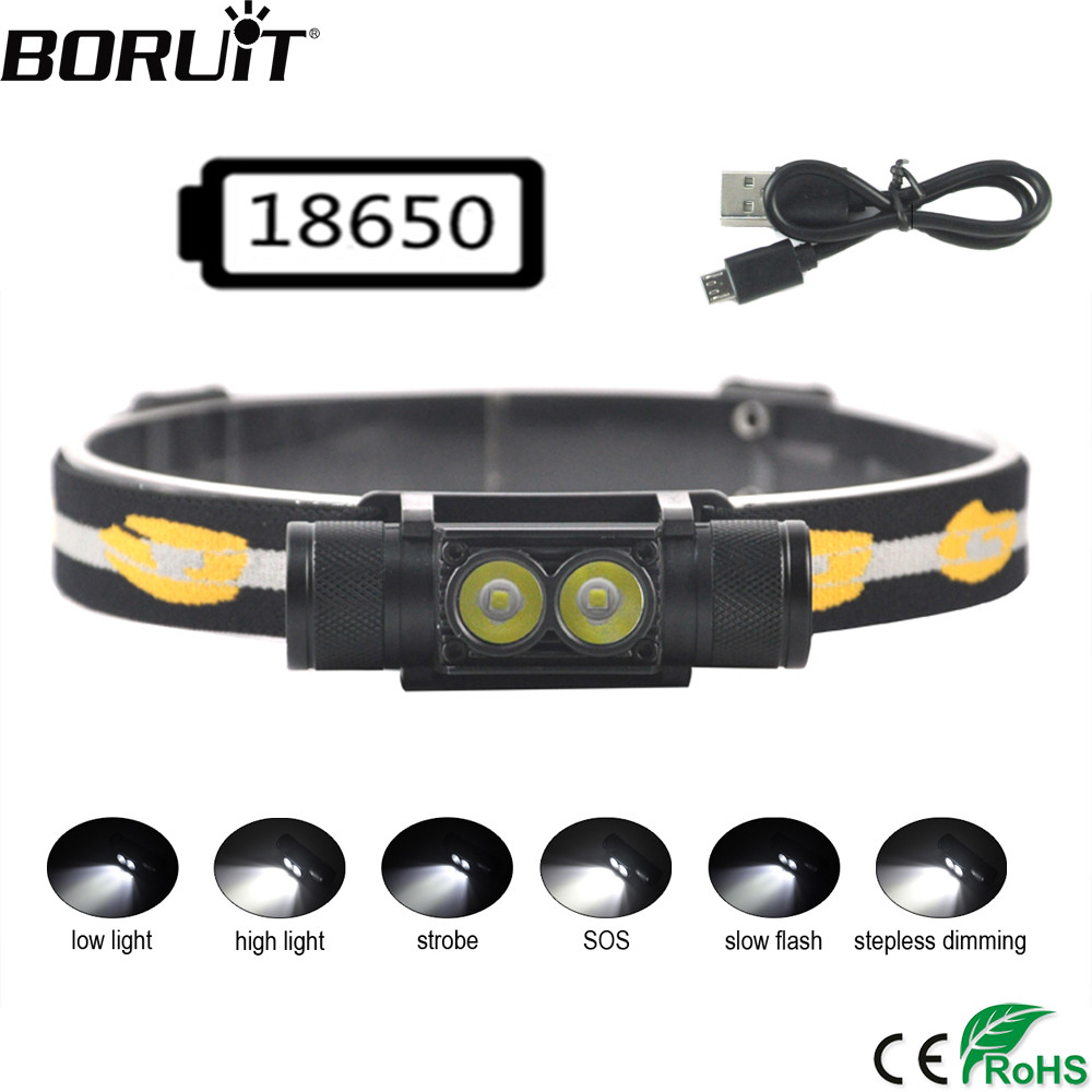 Boruit D25 Dual Led Headlamp 6-E 5000Lm Powerful Headlight Rechargeable 18650 Head Torch For Camping