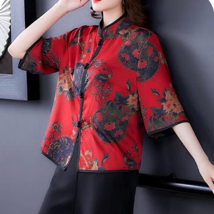 Sale- Atasan Cny Happiness Cheongsam Tm 0008 Original Three M Blouse Wanita Import Baju Orang Tua