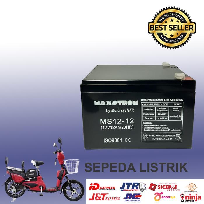 Aki Sepeda Listrik Selis M-Hornet 12V 12Ah Aki Vrla Maxstrom 6-Dzf-12