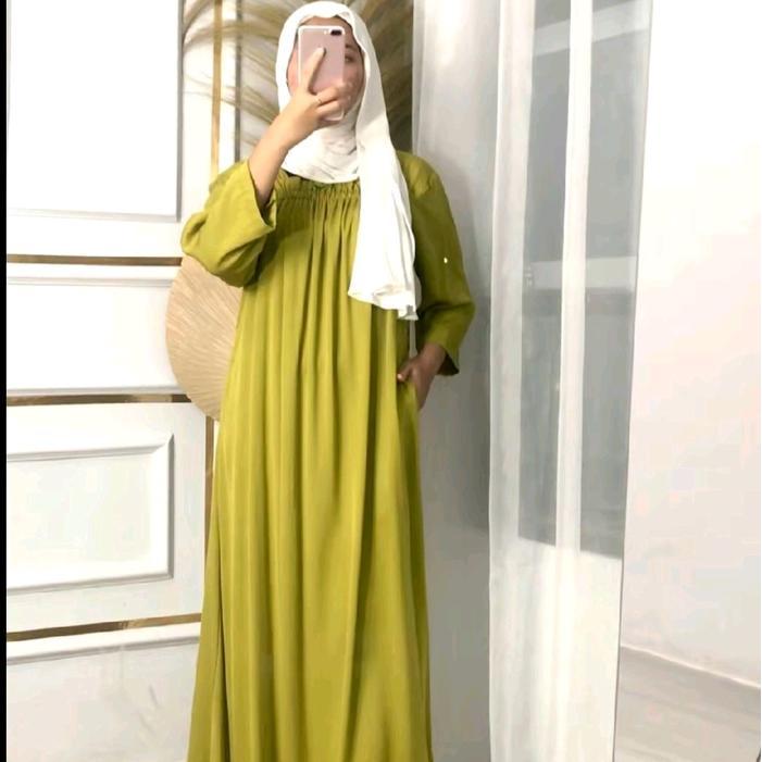 TERLARIS DASTER PAULA POLOS RAYON TWILL TEBAL PANJANG BUMIL WANITA DRESS BUSUI MIDI TIDUR