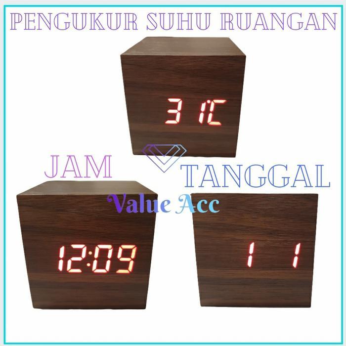 Jam Meja kayu Digital LED - Wooden Digital Clock