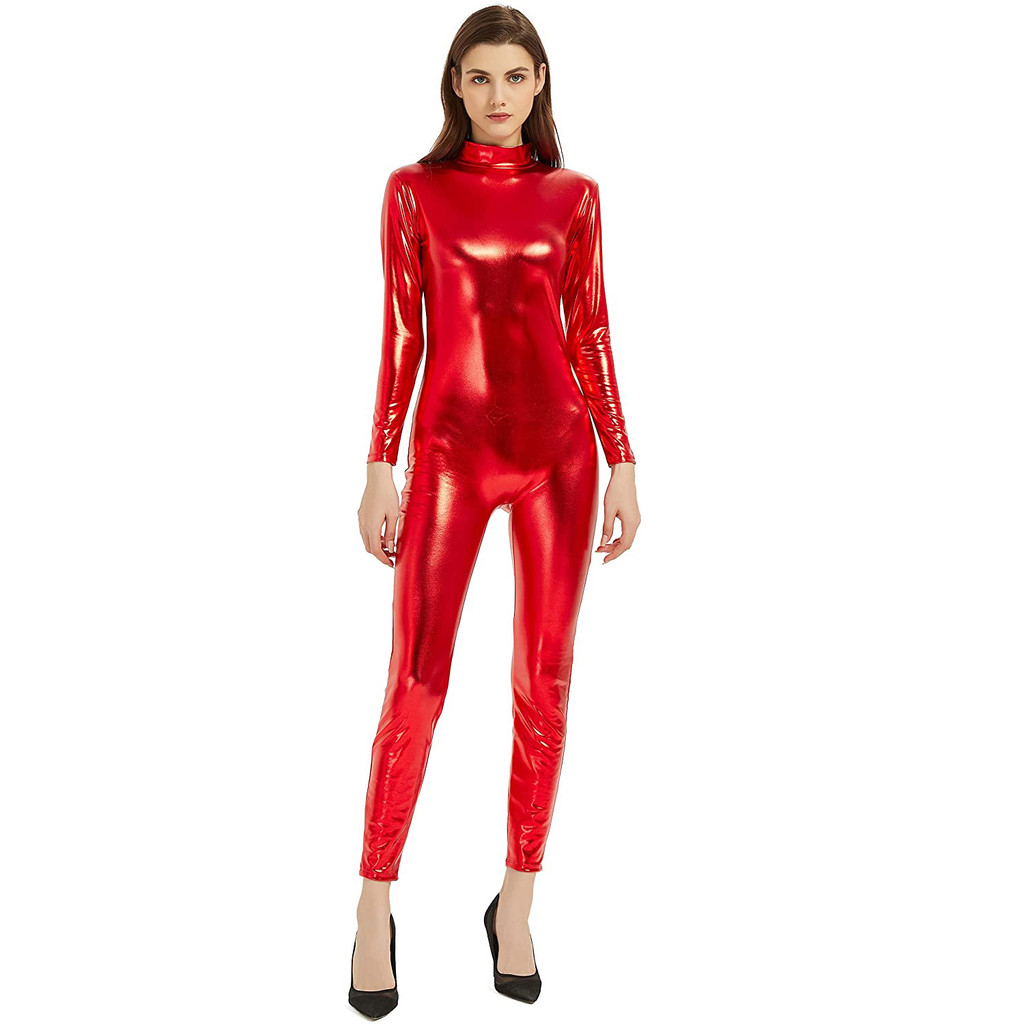 Speerise Women Shiny Metallic Jumuit Long Sleeve Catsuit Bodysuit Tights Full Body Unitard Custom