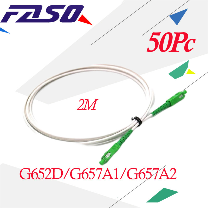 FASO 50Pcs 2Meter SX Core SC/APC-SC/APC  Fiber Optic Path Cord G652D/G657A1/G657A2 Simplex 3.0mm Whi