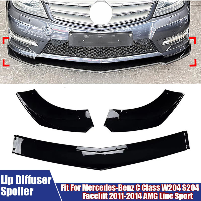DISKON  High Quality ABS Car Front Bumper Lip Diffuser Spoiler Fit For Mercedes-Benz C Class W204 S2