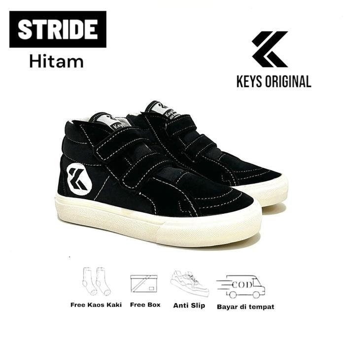 Bata Tomkins - Keys Stride - Sepatu Anak Sekolah Tk Sd Model Boot Velcro Sneakers Hitam Anak Laki