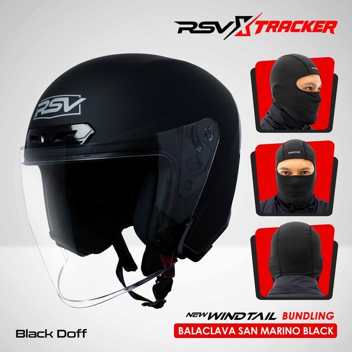 DISKON [Bundle] Helm RSV New Windtail Single Visor Warna + Balaclava San Marino Black Pelindung