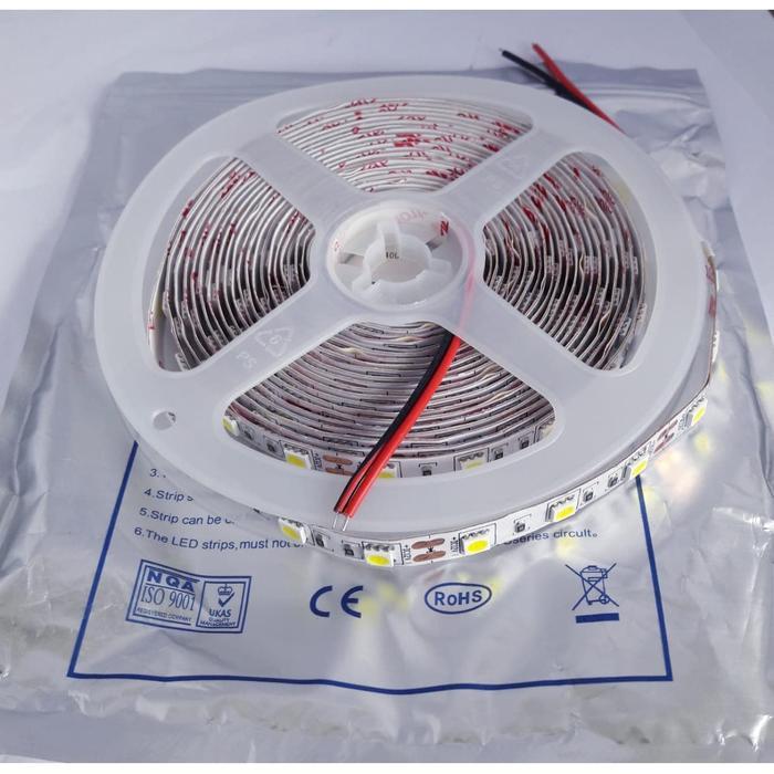 LAMPU SMD LED STRIP FLEXIBLE STRIPS 5METER 12V 5050-60 IP33 PUTIH