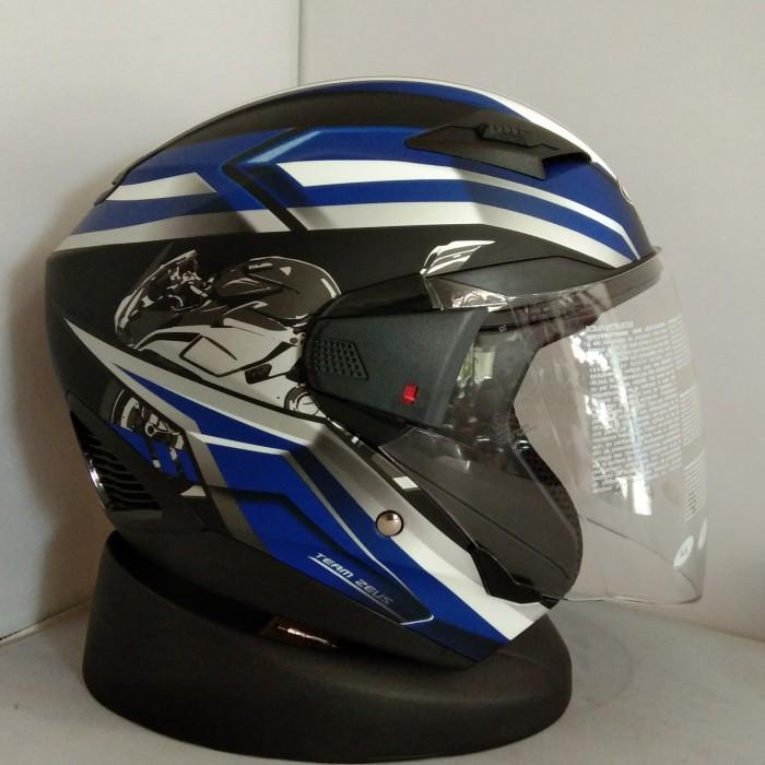 ASLI Paket Ganteng Helm Zeus ZS-611 Matt Black TT25 Blue + Spoiler - HalfFace Helmet Ready stok
