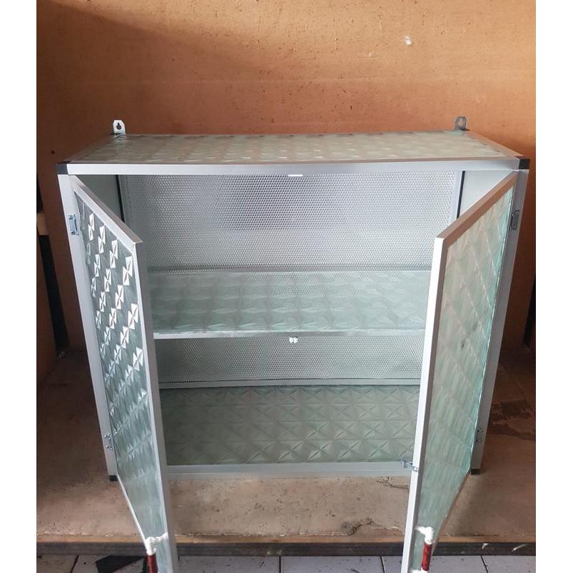 Rak Gantung Lemari Dapur Kitchen Set Atas Aluminium Kaca 2 Pintu Polos
