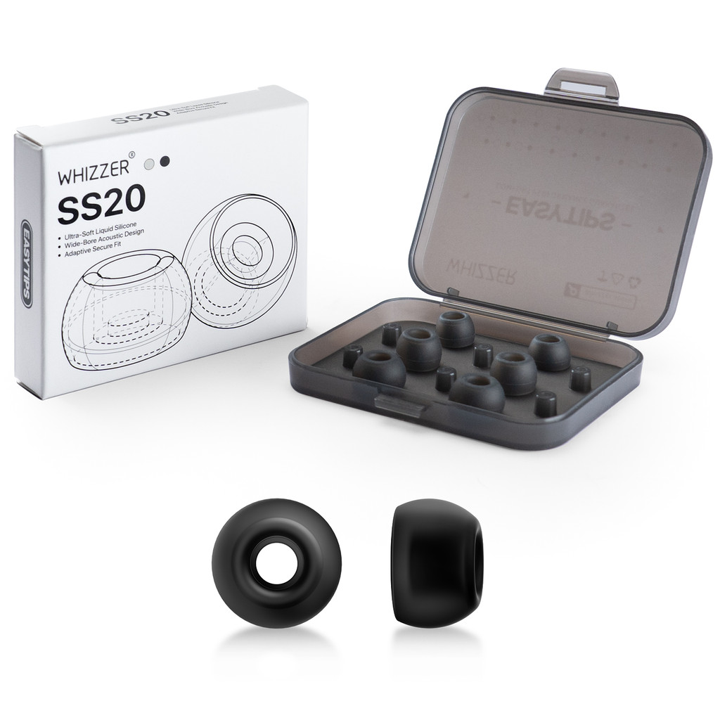 Whizzer Ss20 Silicone Ear Ti Earbuds For In-Ear Monitors Ultra-Soft Wide-Bore Matte Black White Xs S