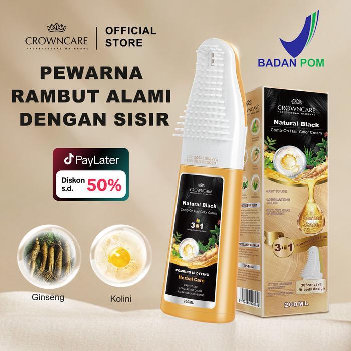 CrownCare Hair Coloring Shampoo Uban 200ml Menutrisi, Membantu Menghitamkan Uban dan Rambut Dengan