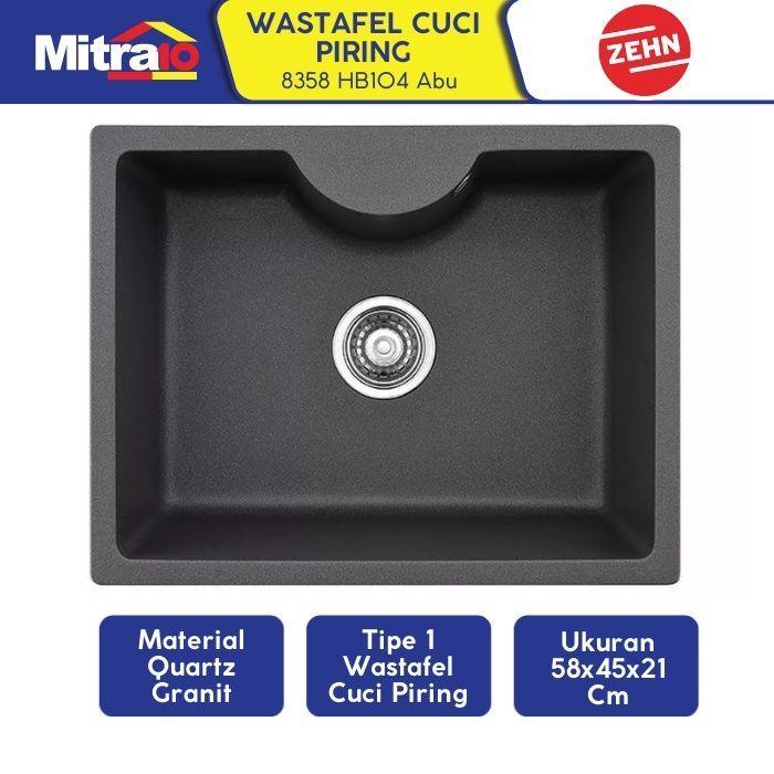 Wastafel Granite Zehn+ 1 Kolom Abu 58x45x21cm 8358 HB104 - Single Sink Gray