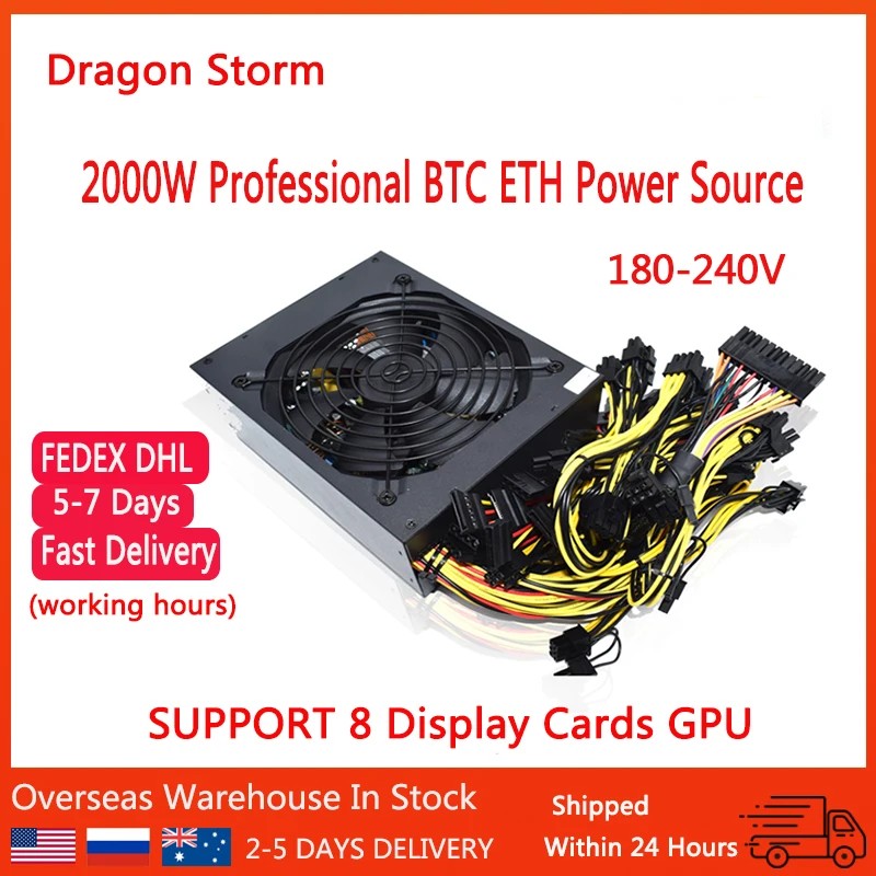 Diskon ATX 2000w Miner Power Supply For All Kinds of Graphics Machine Connectable 8GPU 95% Efficienc