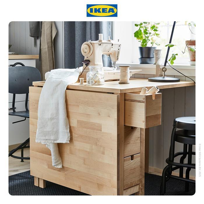 Ikea Norden Meja Lipat Dengan Laci Bahan Kayu Birch Furniture