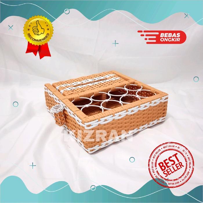 Tempat Aqua Tisu Anyaman Sintetis / Wadah Akua Gelas Dan Tissue / Penyimpanan Air Mineral Plus Tisue