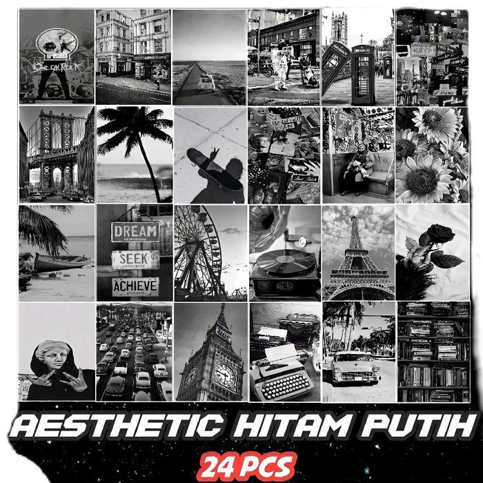 Poster Wall Aesthetic Hitam Putih 24PCS - Poster dinding kamar