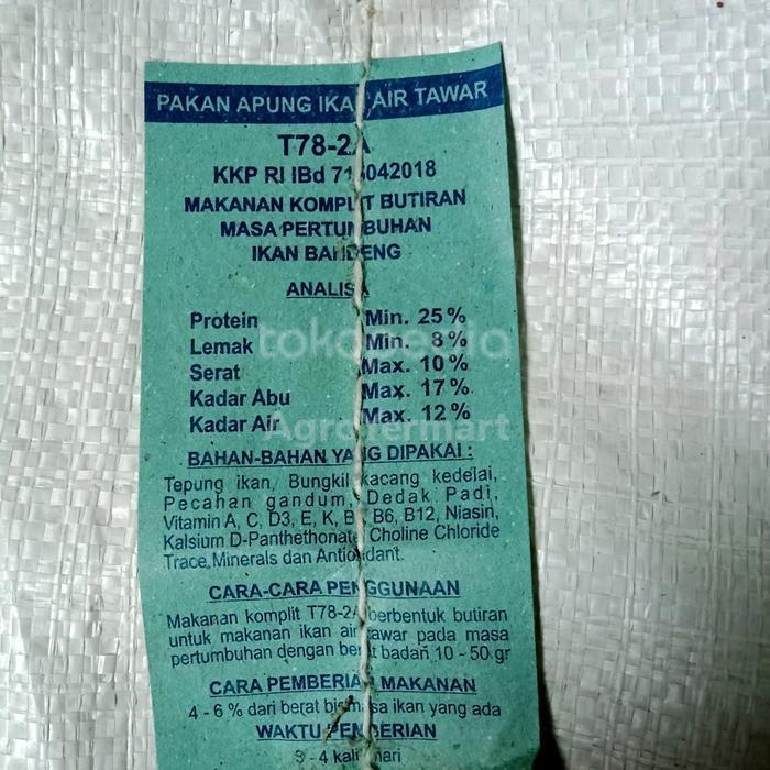 PAKAN PELET IKAN "TURBO T78-2A" GURAME,NILA,MAS,BANDENG PAKET 10 KG