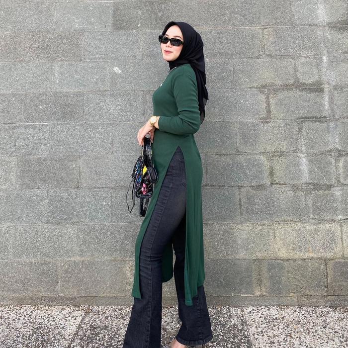 RARA tunik premium Polos bahan knit rib premium halus tebal menyerap keringat, tunik all size Katun