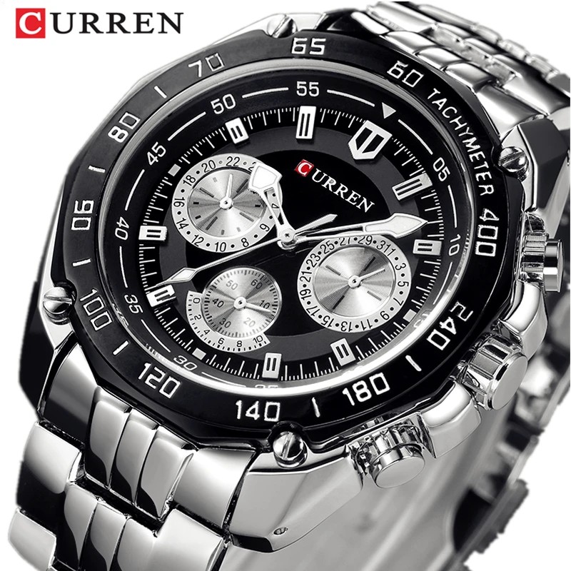CURREN 8077 Watches for Men with Stainless Steel Band Fashion Army Military Quartz Mens Watch Sport