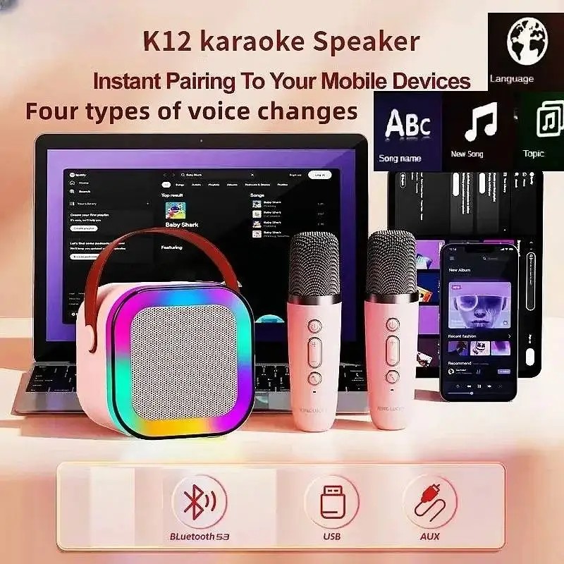 Lenovo Wireless Bluetooth Player Portable Music Box with 2 Microphones Karaoke Sound System for