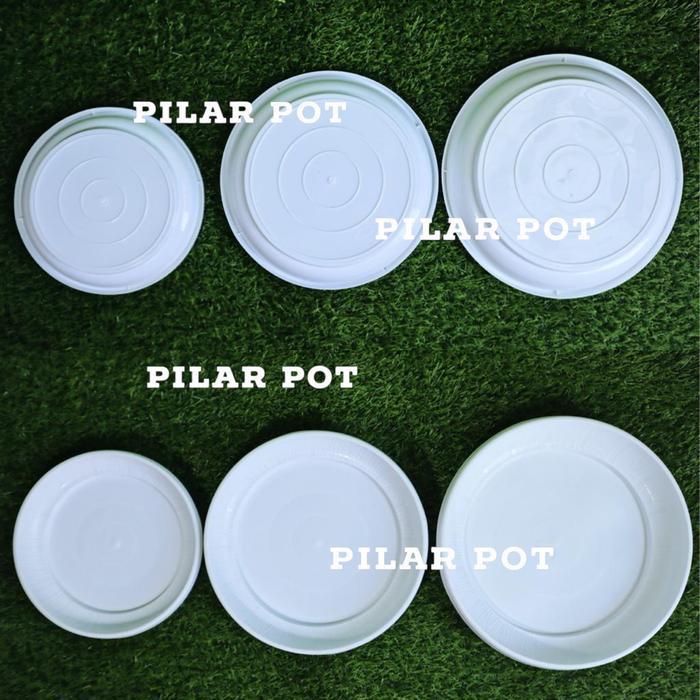 "New" Tatakan Pot Bunga Plastik Putih Lovenia untuk Pot Ukuran 30-35 cm