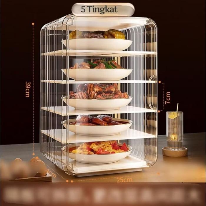 SaP Storage Food Kotak Persegi 4 5 tingkat akrilik tudung saji susun