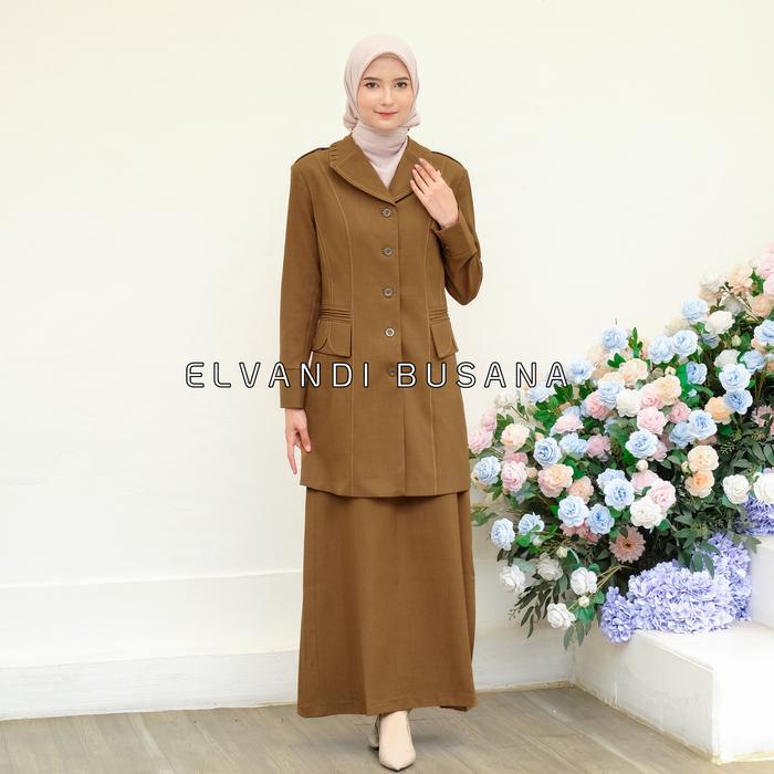 SIAPKIRIM Setelan Jas Wanita Blazer Semi Tunik Khaki Tua Seragam Guru Baju PNS & Pemda - 6611