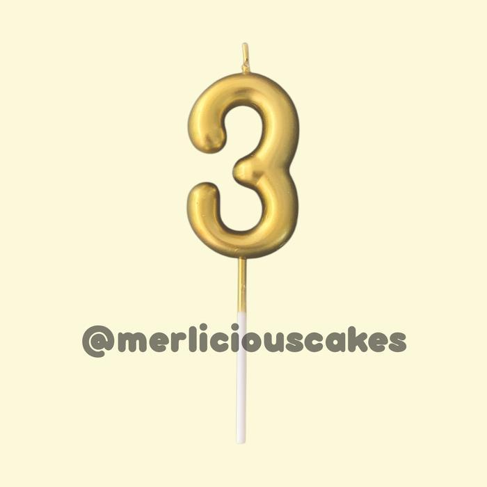 Angka 3 Lilin Emas Gold Candle Lilin Ulang Tahun
