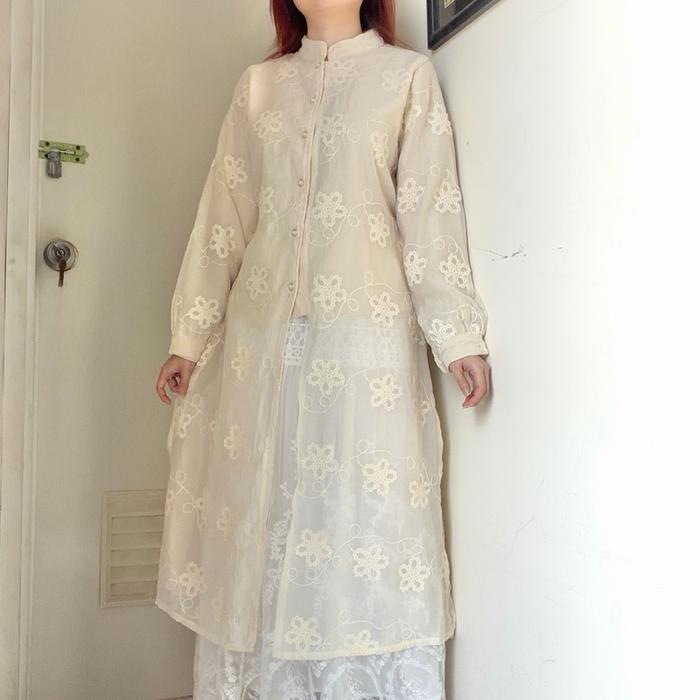 Asaya Tunik Gamis Dress Top Atasan Blouse Kemeja Wanita Panjang Full Furing Bordir Kerja Wisuda