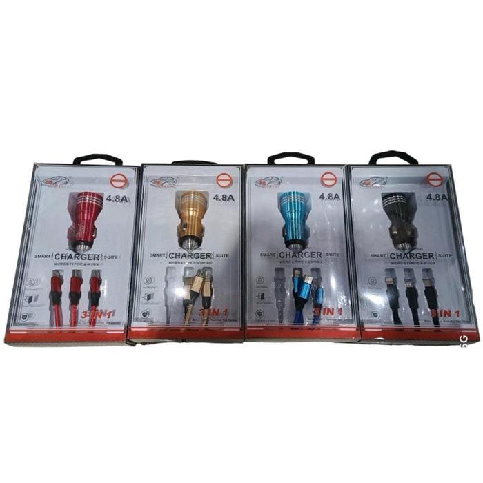 Terlaris charger Hp Mobil 12 volt kabel usb cas an colokan 3 in 1 carger Handphone Panjang SALE