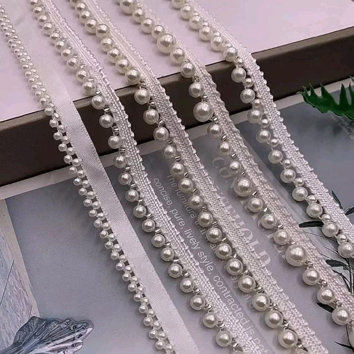 Pita Mutiara Trim Renda Manik Manik Handmade Poliester Aksesoris Pakaian Tradisional Kain