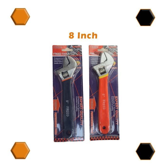 FREED Kunci Inggris Baja Ukuran 8 Inch 10 Inch - Kunci Inggris Gagang Lapis Karet - Kunci Inggris