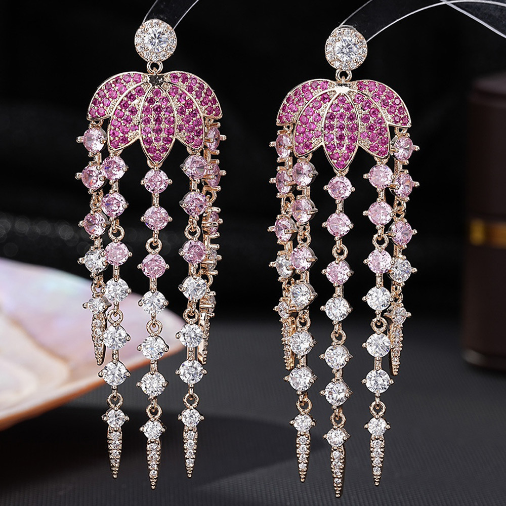 GODK Bohemian Tassel Drops Brazil Women Earrings Fashion Jewelry Cubic Zircon Drop Earrings For