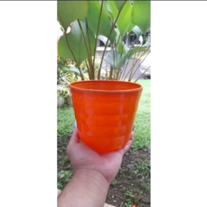 pot bunga plastik warna orange cantik