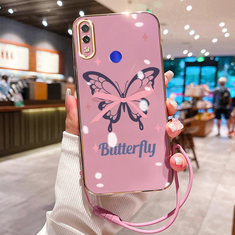 Casing Hp Untuk Xiaomi Redmi Note 7 Note 7s Note 7 Pro Case Pink butterfly ribbon pelapisan Kekinian