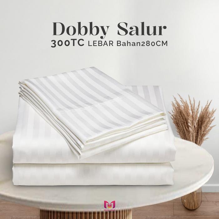 Bahan Kain Meteran Katun Dolby Salur Putih 300tc / Kain Sprei Linen Hotel / Kain Sprei Hotel / Bahan