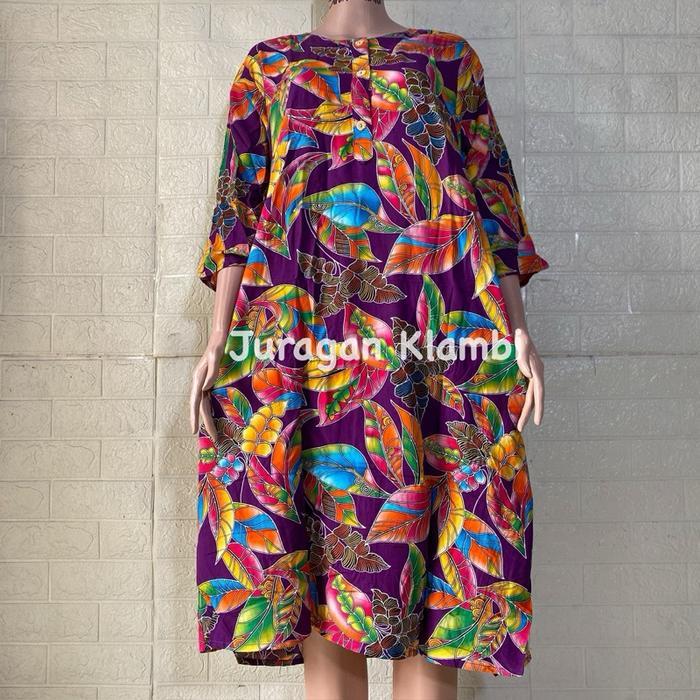 "New" DASTER 19 LENGAN 3/4 LD 120 KENCANA UNGU ASLI LABEL BIRU DASTER BUMIL Bunga Batik Dress Wanita