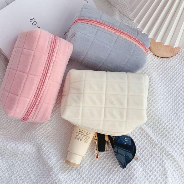 (Acc180) Pouch Kosmetik Lucu Pastel Kotak Pensil Sleting Velvet Aesthetic Tempat Pensil Bulu Kotak
