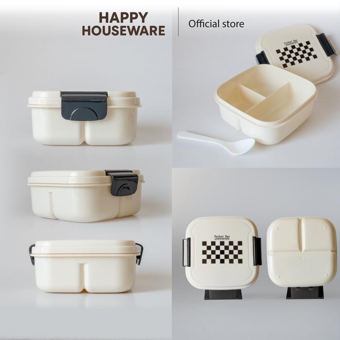 (H.H) Kotak Bekal Makan Sekat 2 Lunch Box Plastik + Sendok