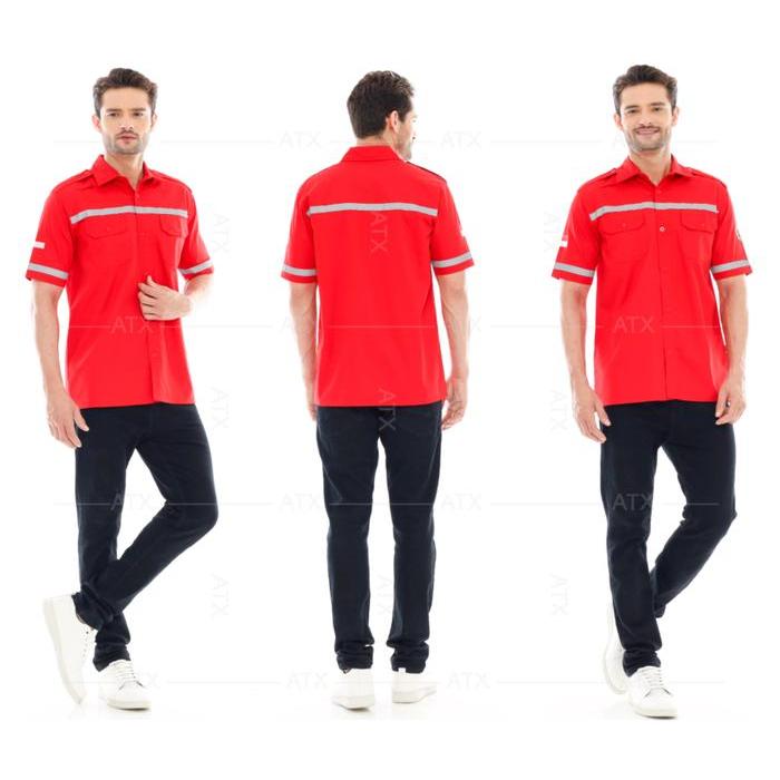 Wearpack Safety Baju Kerja Lapangan Lengan Pendek Merk Atx Merah